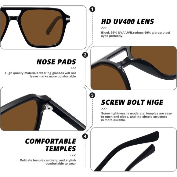 🆕Women Brown Retro Trendy Classic Square Vintage Shade Double Bridge Sunglasses - Picture 5 of 7